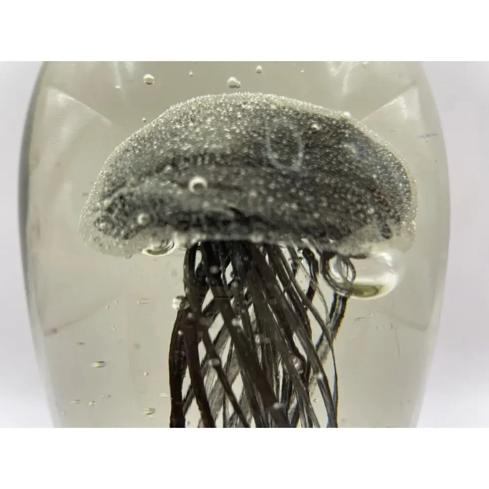 Handcrafted Murano Style Collectible Glass Detailed Jellyfish Paperweight Black